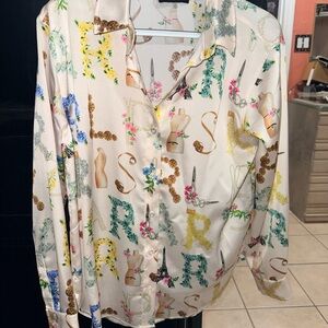 Karl Lagerfeld Cream and Multicolor Patterned Blouse